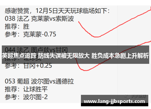 英超焦点追踪 防线失误被无限放大 胜负成本急剧上升解析